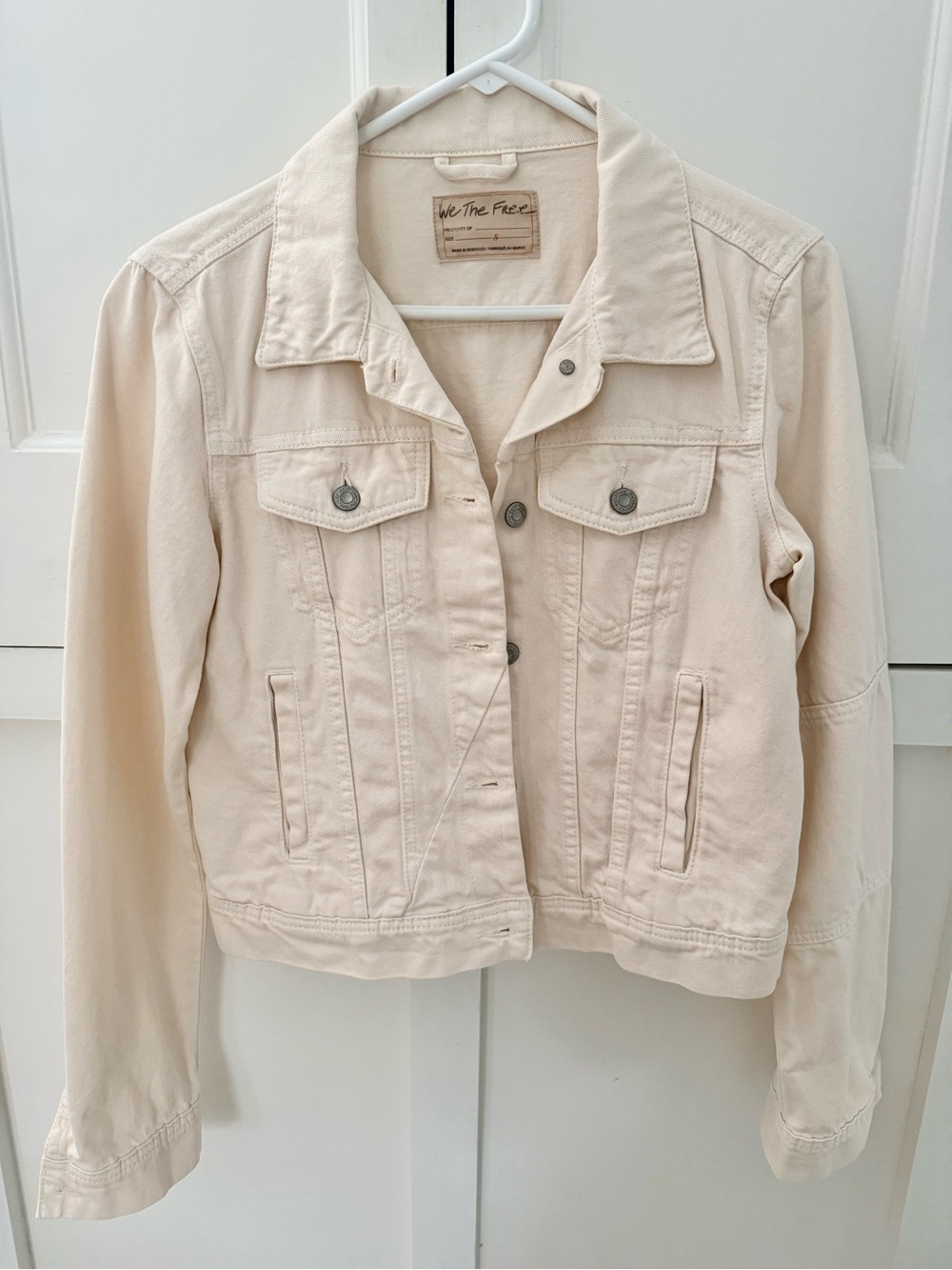 Free People Light Cream Rumors Denim Jacket Small